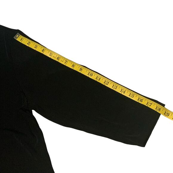 CHICO'S Travelers Top Sz 3 16 / 18 Grommets Black Slinky Split-Neck 3/4 Sleeves - Picture 6 of 8